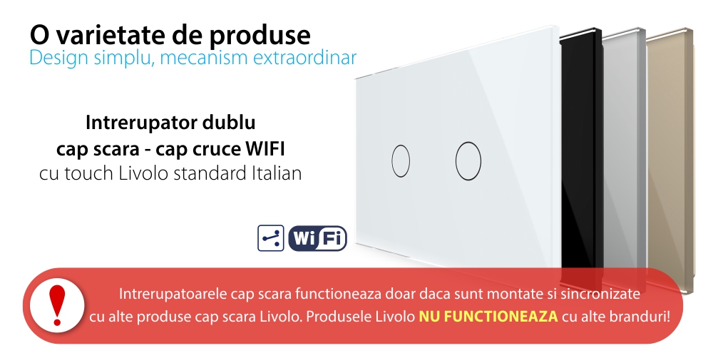 Intrerupator Dublu Cap Scara / Cruce Wi-Fi cu Touch LIVOLO, standard italian – Serie Noua