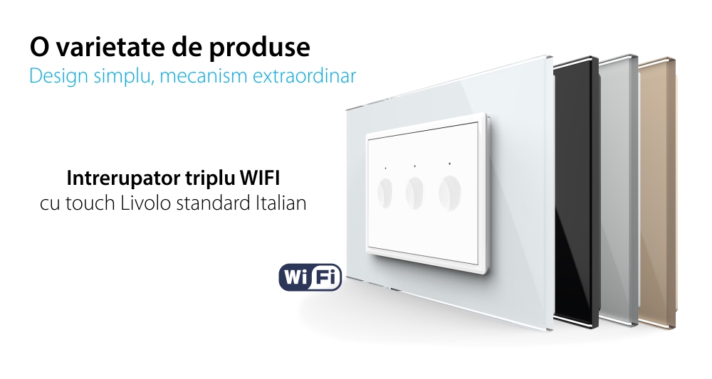 Intrerupator Triplu Wi-Fi cu Touch LIVOLO, standard italian – Serie Noua, Alb