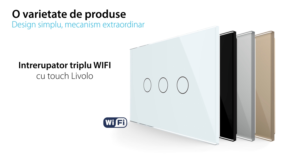 Intrerupator Triplu WIFI cu Touch LIVOLO din Sticla, standard Italian – Serie Noua