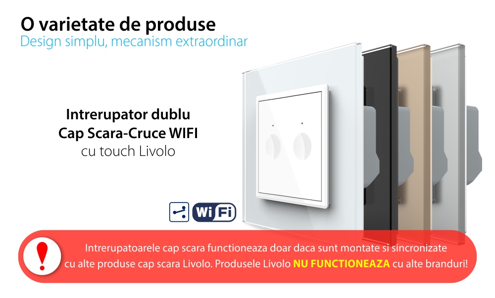 Intrerupator Dublu Cap Scara / Cruce Wi-Fi cu Touch LIVOLO – Serie Noua, Alb