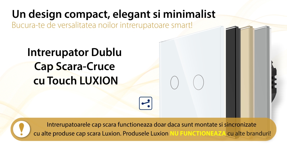 Intrerupator Dublu Cap Scara cu Touch din Sticla LUXION