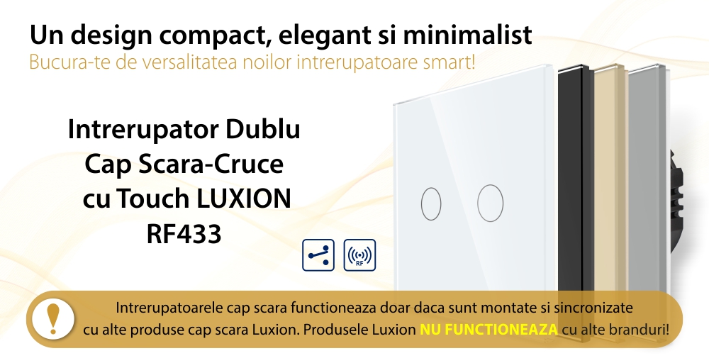 Intrerupator Dublu Cap Scara cu Touch din Sticla LUXION, RF433