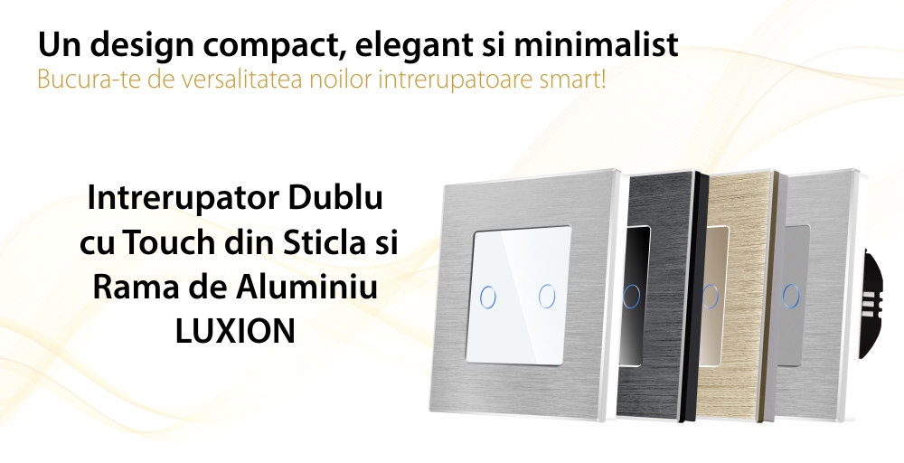 Intrerupator Dublu cu Touch din Sticla si Rama de Aluminiu LUXION