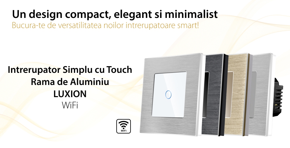 Intrerupator Simplu Wi-Fi cu Touch din Sticla si Rama de Aluminiu LUXION