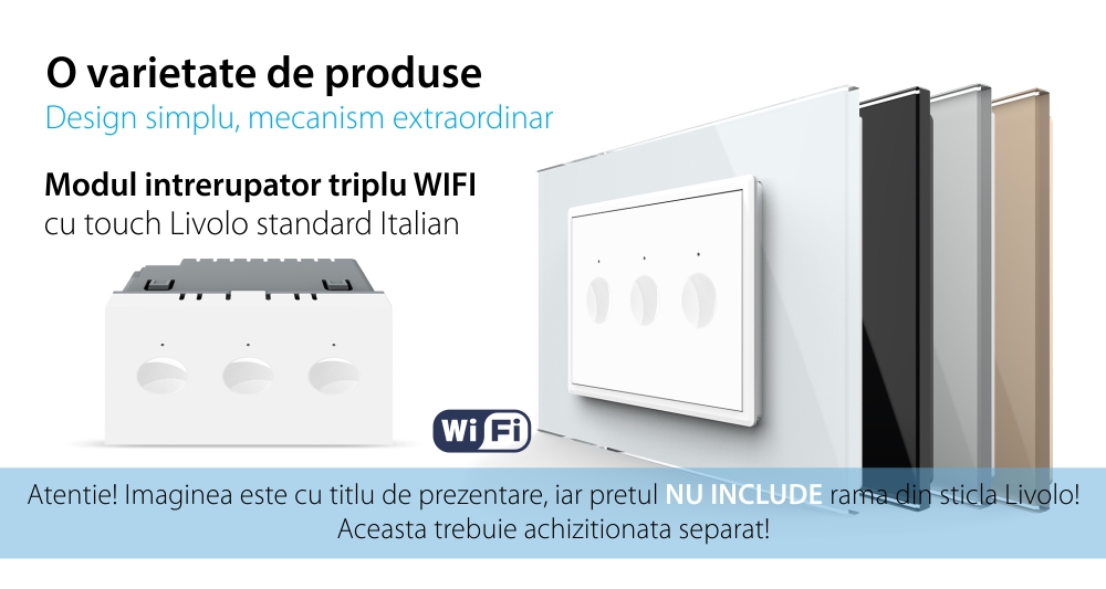 Modul Intrerupator Triplu WIFI cu Touch LIVOLO, standard italian – Serie Noua, Alb