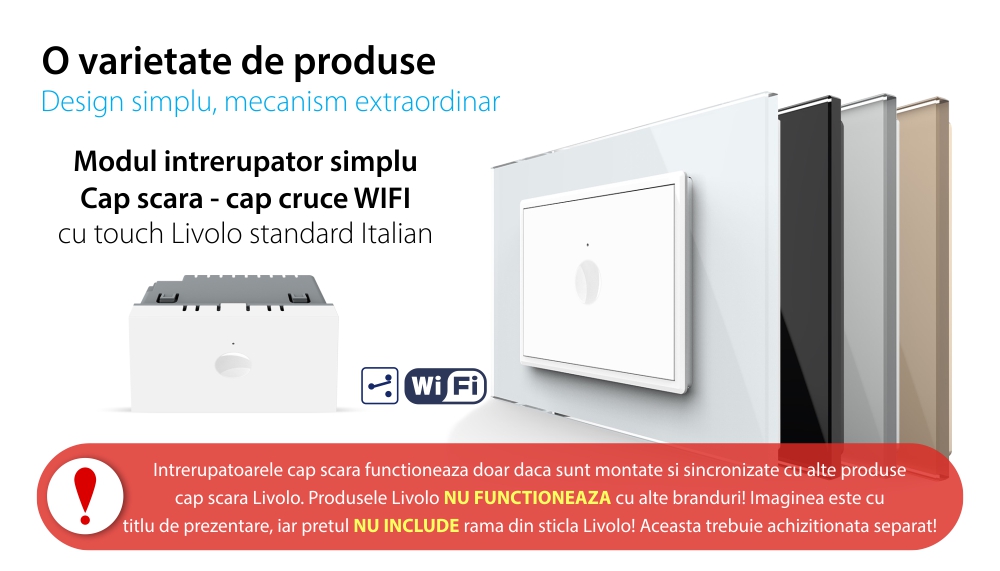 Modul Intrerupator Simplu Cap Scara / Cruce Wi-Fi cu Touch LIVOLO, standard italian – Serie Noua, Alb