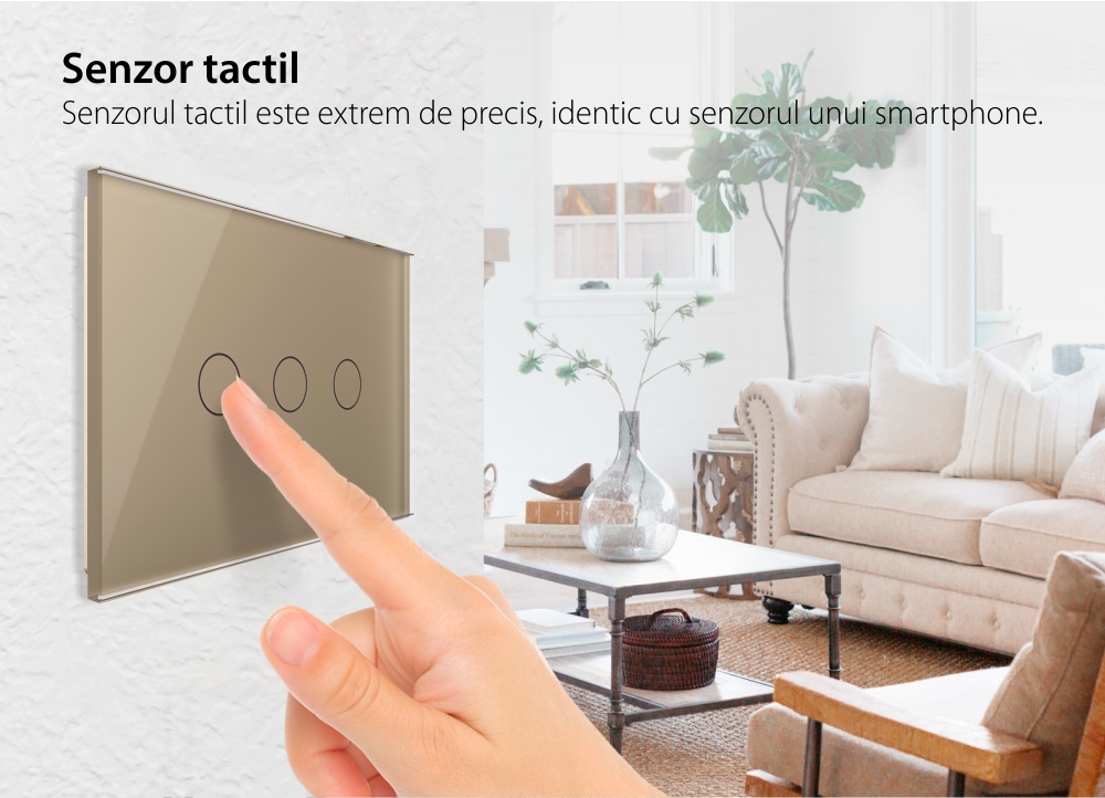 Intrerupator Triplu WIFI cu Touch LIVOLO din Sticla, standard Italian – Serie Noua