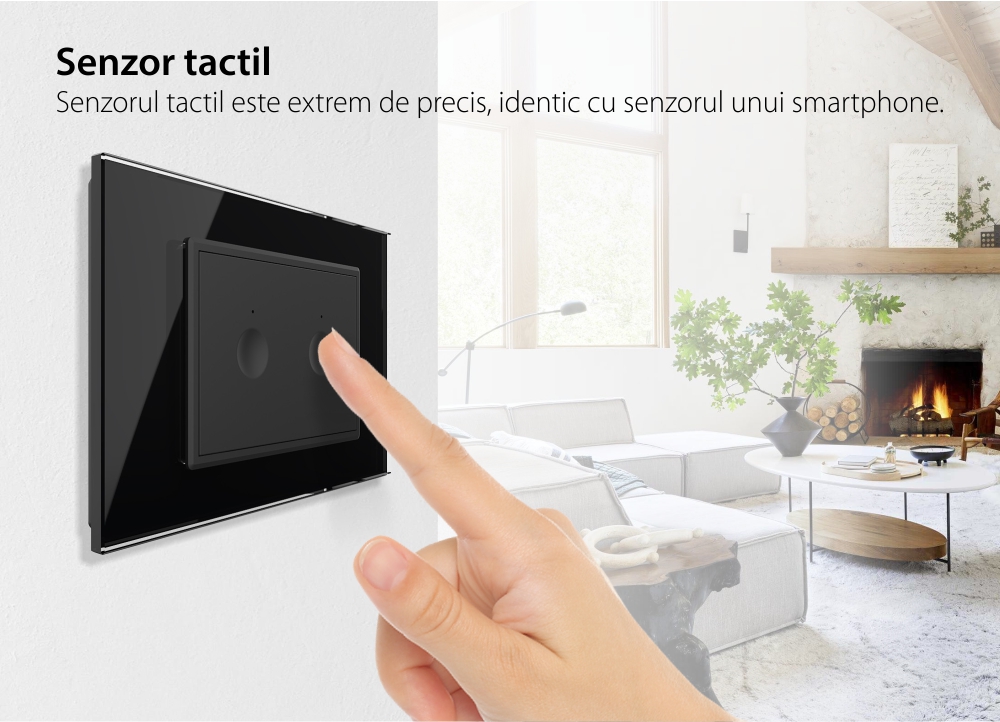 Intrerupator Dublu Cap Scara / Cruce Wi-Fi cu Touch LIVOLO cu rama din sticla, standard italian – Serie Noua, Alb