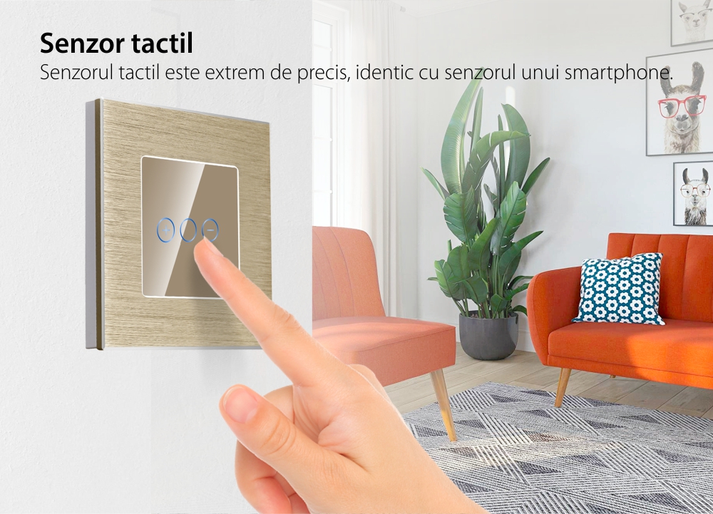 Intrerupator Simplu cu Variator cu Touch din Sticla si Rama de Aluminiu LUXION, protocol Zigbee