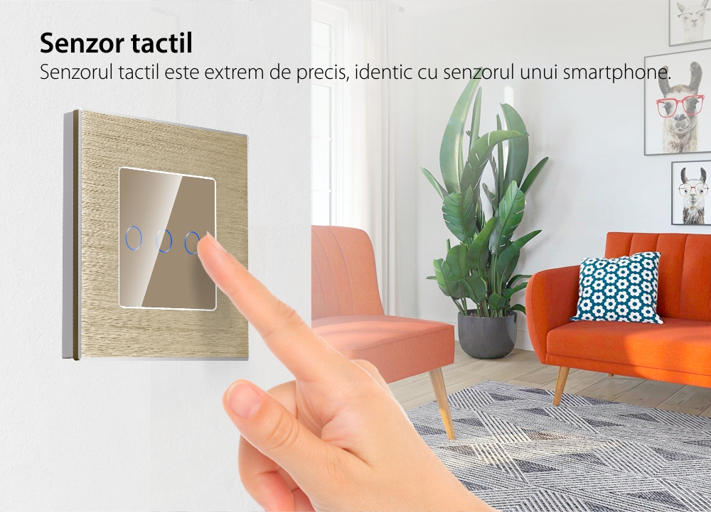 Intrerupator Triplu cu Touch din Sticla si Rama de Aluminiu LUXION, Protocol ZigBee