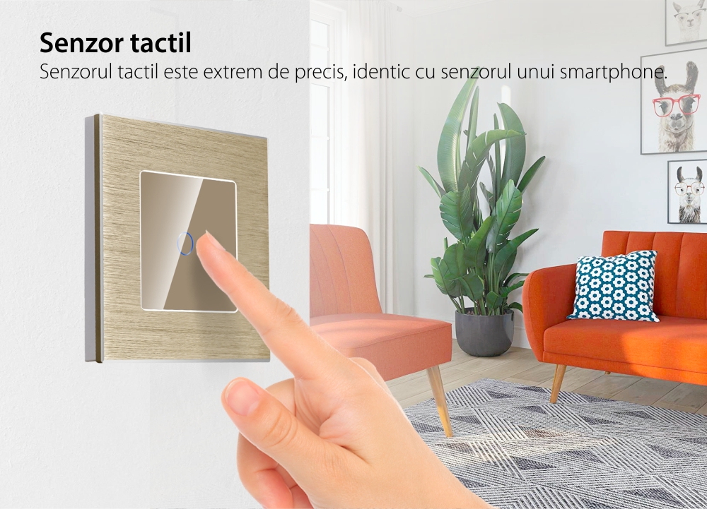 Intrerupator Simplu cu Touch din Sticla si Rama de Aluminiu LUXION, protocol Zigbee