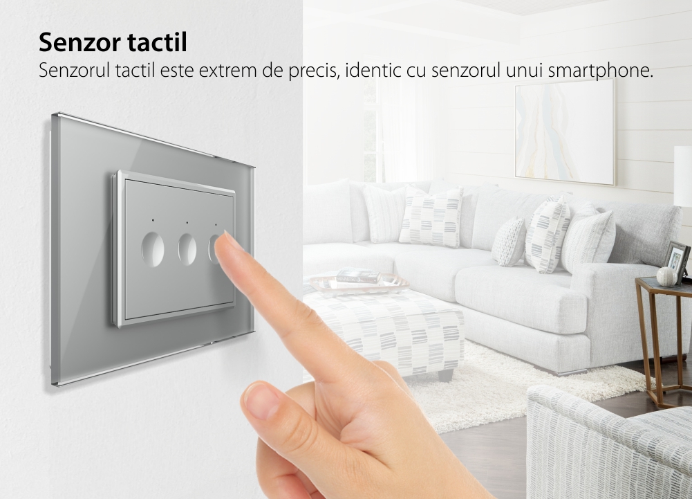 Intrerupator Triplu Wi-Fi cu Touch LIVOLO, standard italian – Serie Noua, Alb