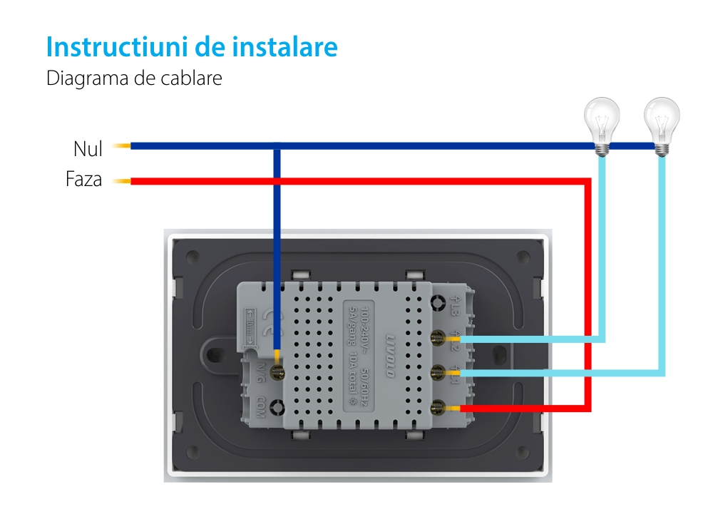 Intrerupator Dublu WIFI cu Touch LIVOLO cu rama din sticla, standard italian – Serie Noua