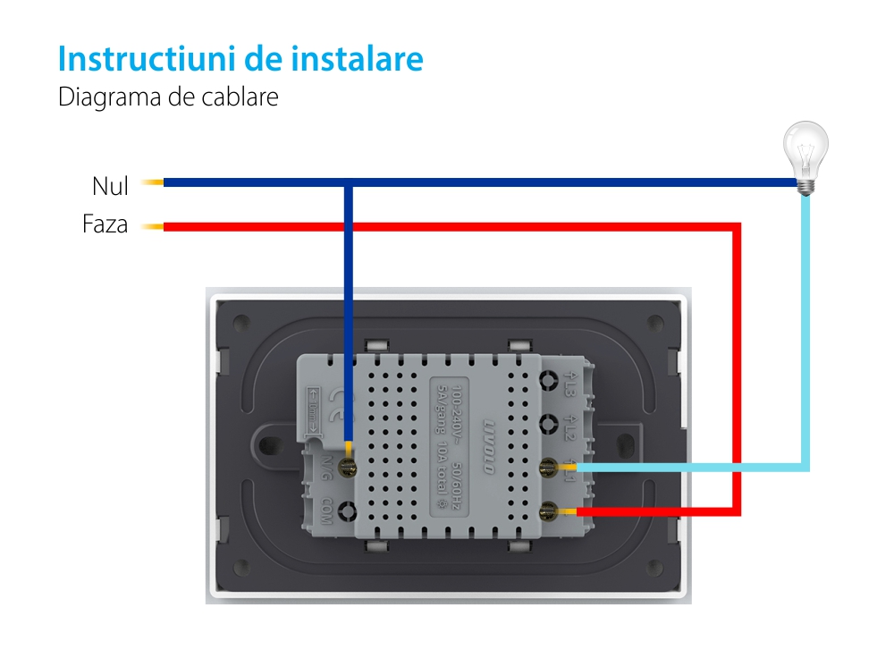 Intrerupator Simplu WIFI cu Touch LIVOLO, standard italian – Serie Noua, Alb