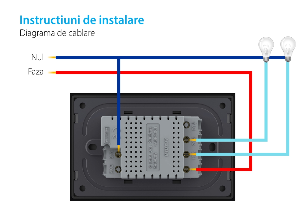 Intrerupator Dublu Wi-Fi cu Touch LIVOLO, standard Italian – Serie Noua