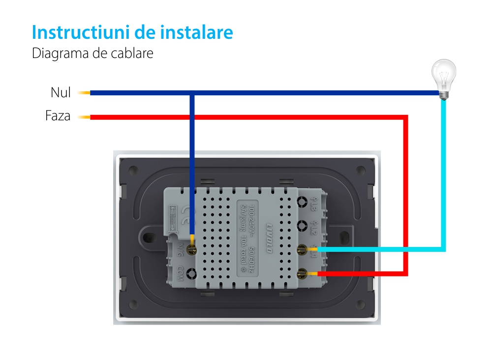 Intrerupator Simplu Wi-Fi cu Touch LIVOLO din Sticla, standard Italian – Serie Noua