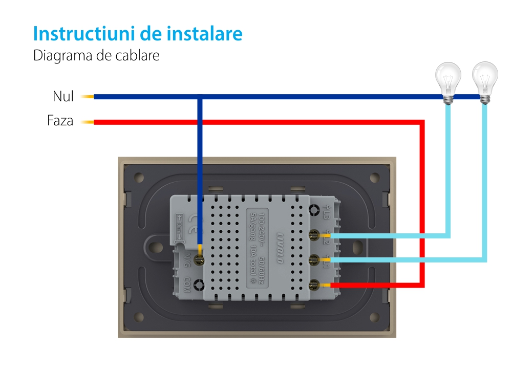 Modul Intrerupator Dublu WIFI cu Touch LIVOLO, standard italian – Serie Noua