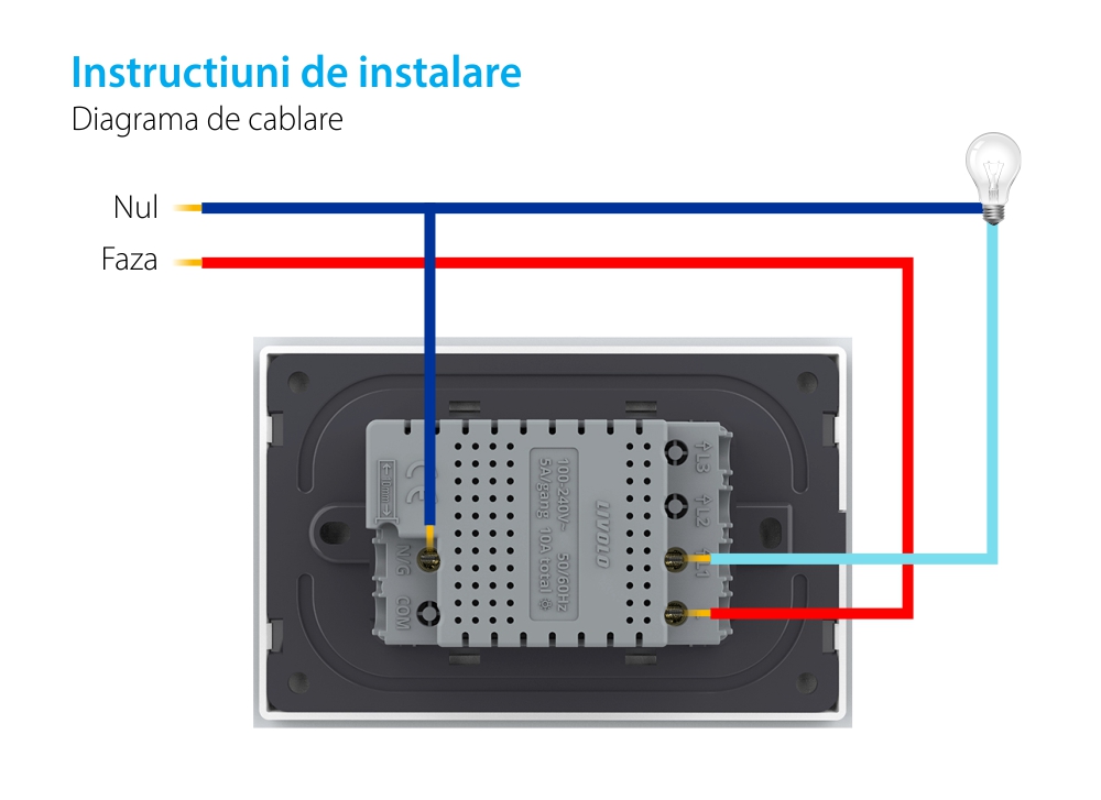 Modul Intrerupator Simplu WIFI cu Touch LIVOLO, standard italian – Serie Noua