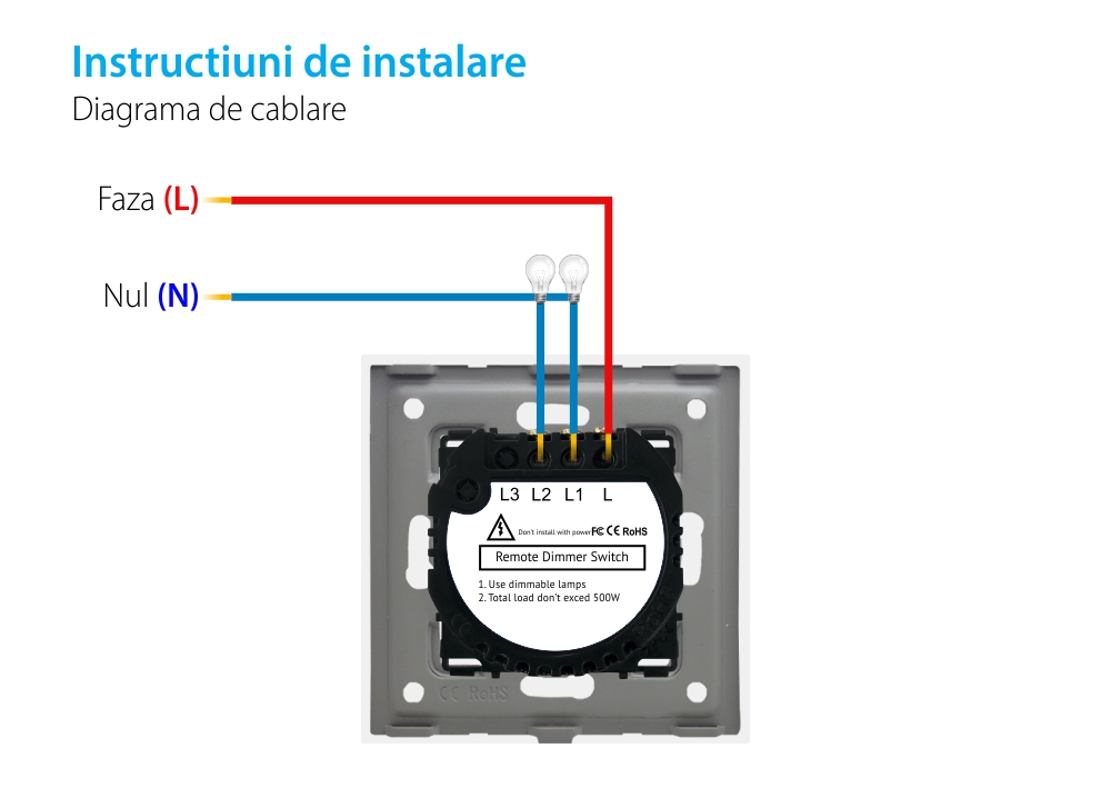 Intrerupator Dublu cu Variator si Touch din Sticla si Rama de Aluminiu LUXION, RF433