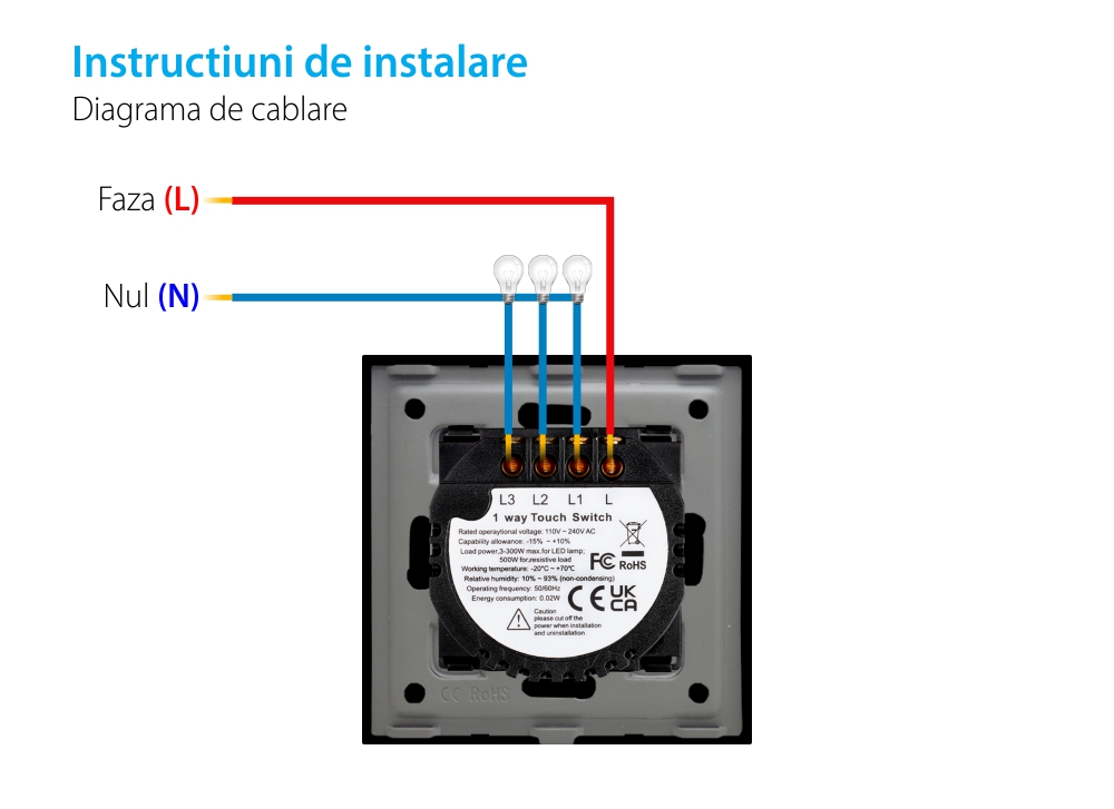 Intrerupator Triplu cu Touch din Sticla si Rama de Aluminiu LUXION, 500W