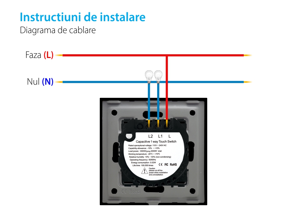 Intrerupator Dublu cu Touch din Sticla LUXION