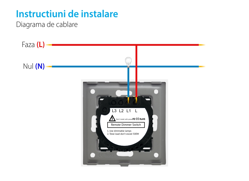 Intrerupator Simplu cu Variator cu Touch din Sticla si Rama de Aluminiu LUXION, RF433