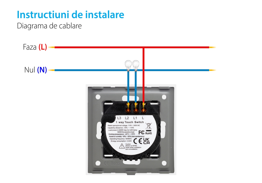 Intrerupator Dublu cu Touch din Sticla si Rama de Aluminiu LUXION, 500W