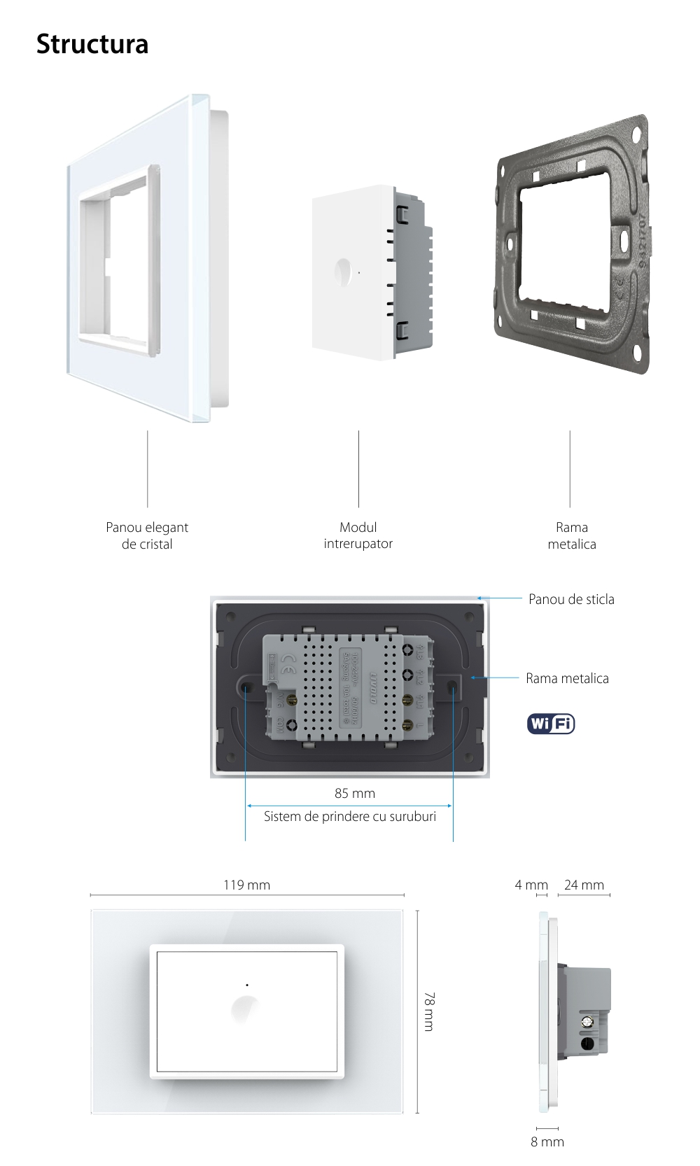 Intrerupator Simplu WIFI cu Touch LIVOLO, standard italian – Serie Noua, Alb