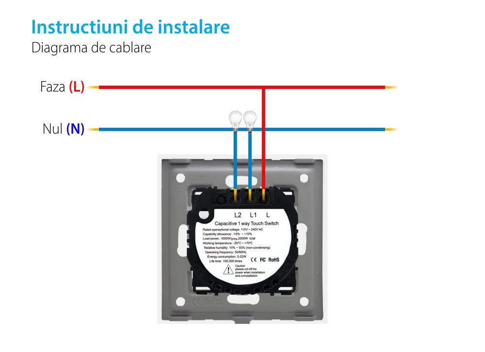 Intrerupator Dublu cu Touch din Sticla si Rama de Aluminiu LUXION