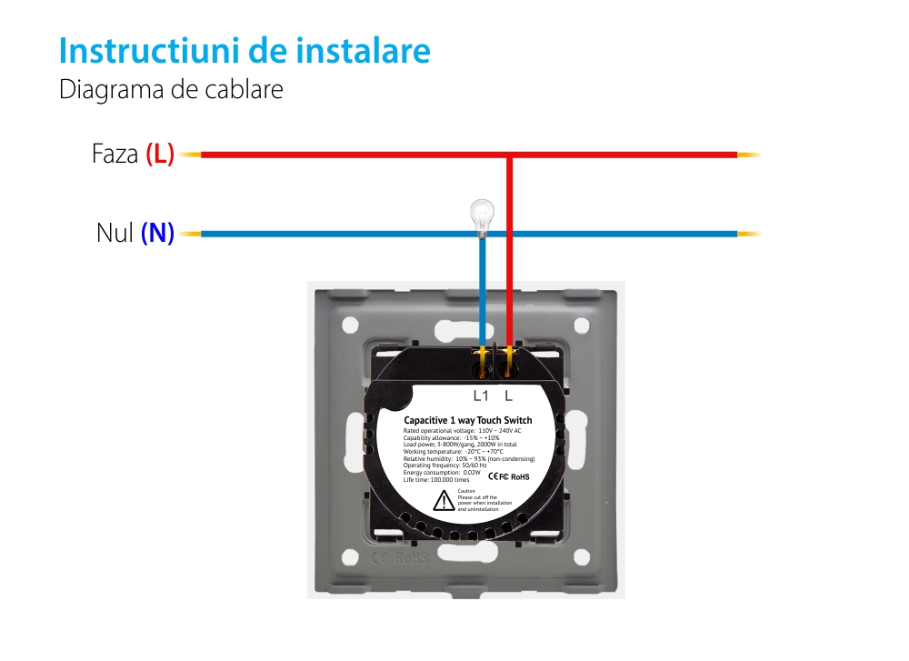 Intrerupator Simplu cu Touch din Sticla si Rama de Aluminiu LUXION