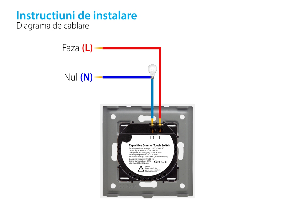 Intrerupator Simplu cu Variator cu Touch din Sticla  LUXION