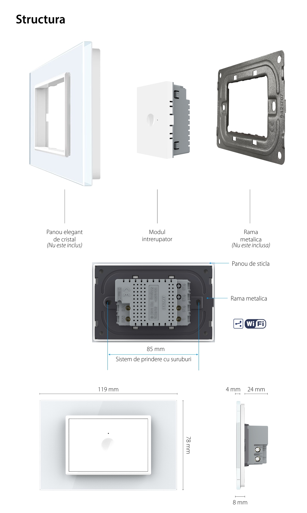 Modul Intrerupator Simplu Cap Scara / Cruce Wi-Fi cu Touch LIVOLO, standard italian – Serie Noua, Alb