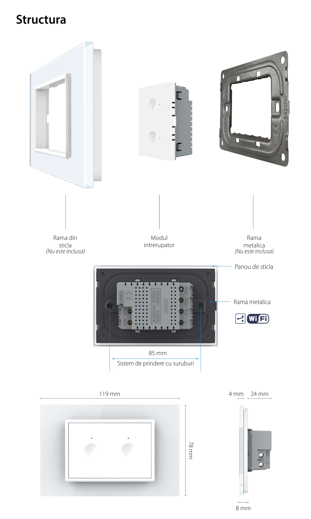 Modul Intrerupator Dublu Cap Scara / Cruce Wi-Fi cu Touch LIVOLO, standard italian – Serie Noua, Alb