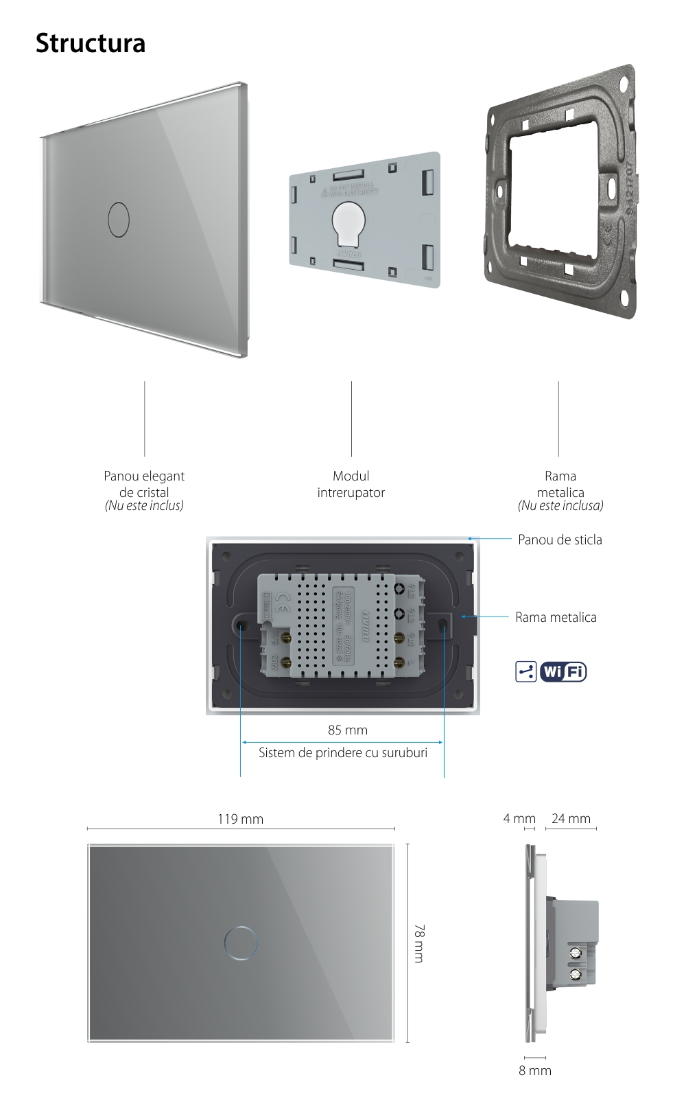 Modul Intrerupator Simplu Cap Scara / Cruce Wi-Fi cu Touch LIVOLO, standard italian – Serie Noua