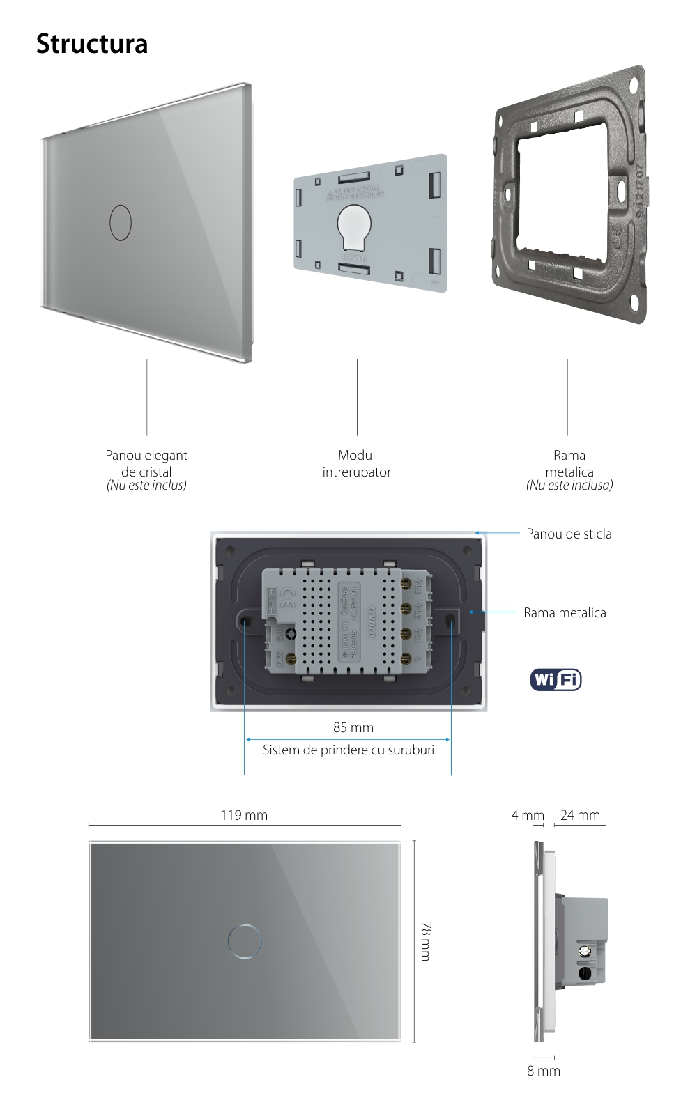 Modul Intrerupator Simplu WIFI cu Touch LIVOLO, standard italian – Serie Noua