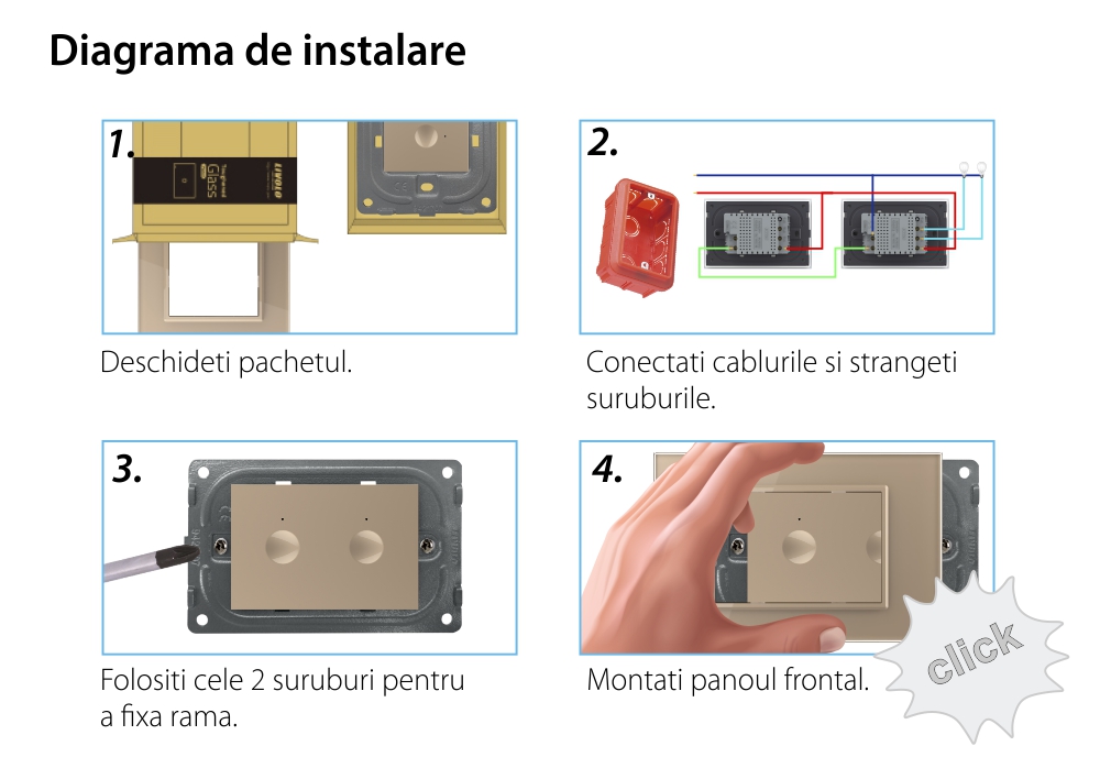 Intrerupator Dublu Cap Scara / Cruce Wi-Fi cu Touch LIVOLO cu rama din sticla, standard italian – Serie Noua, Alb