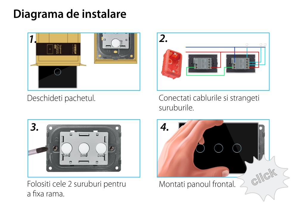 Intrerupator Triplu Cap Scara / Cruce Wi-Fi cu Touch LIVOLO, standard italian – Serie Noua