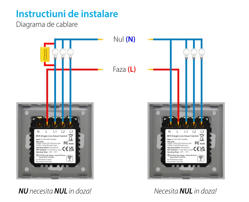 Intrerupator Triplu Wi-Fi cu Touch din Sticla si Rama de Aluminiu LUXION