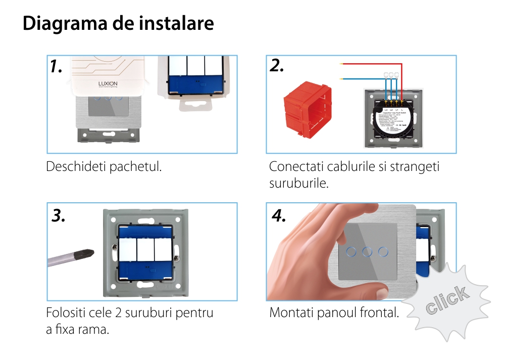 Intrerupator Triplu cu Touch din Sticla si Rama de Aluminiu LUXION, 500W