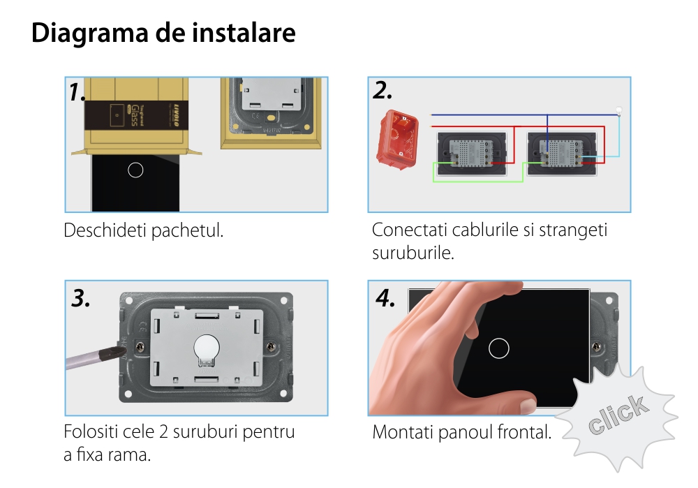 Intrerupator Simplu Cap Scara / Cruce Wi-Fi cu Touch LIVOLO, standard italian – Serie Noua