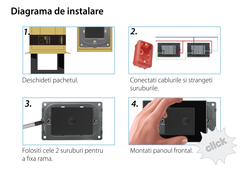 Intrerupator Simplu Cap Scara / Cruce Wi-Fi cu Touch LIVOLO cu Rama din Sticla, standard italian – Serie Noua