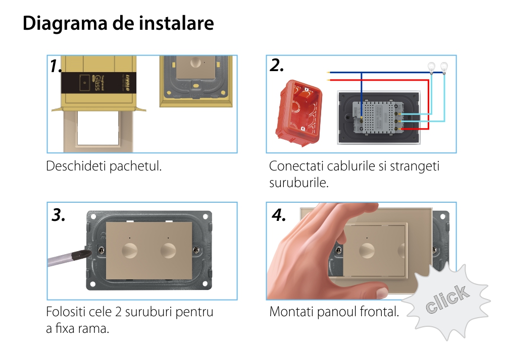 Intrerupator Dublu WIFI cu Touch LIVOLO cu rama din sticla, standard italian – Serie Noua