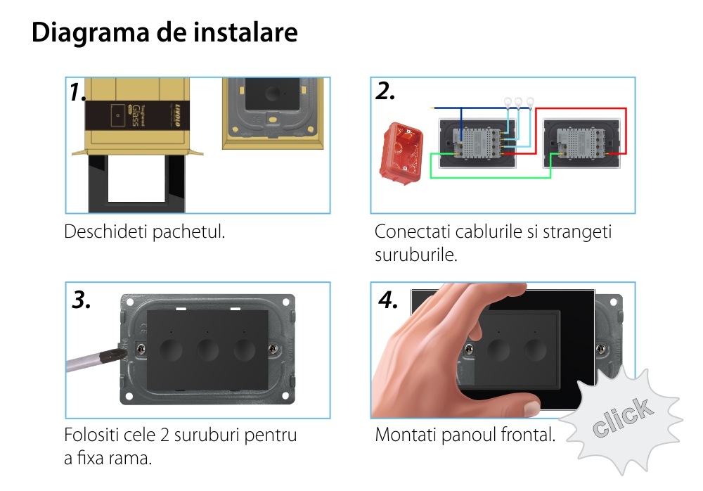 Intrerupator Triplu Cap Scara / Cruce Wi-Fi cu Touch LIVOLO, standard italian – Serie Noua, Alb