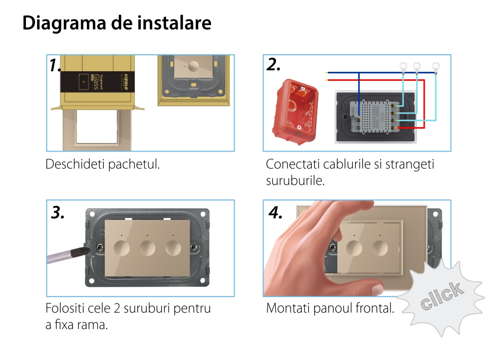 Intrerupator Triplu Wi-Fi cu Touch LIVOLO, standard italian – Serie Noua, Alb