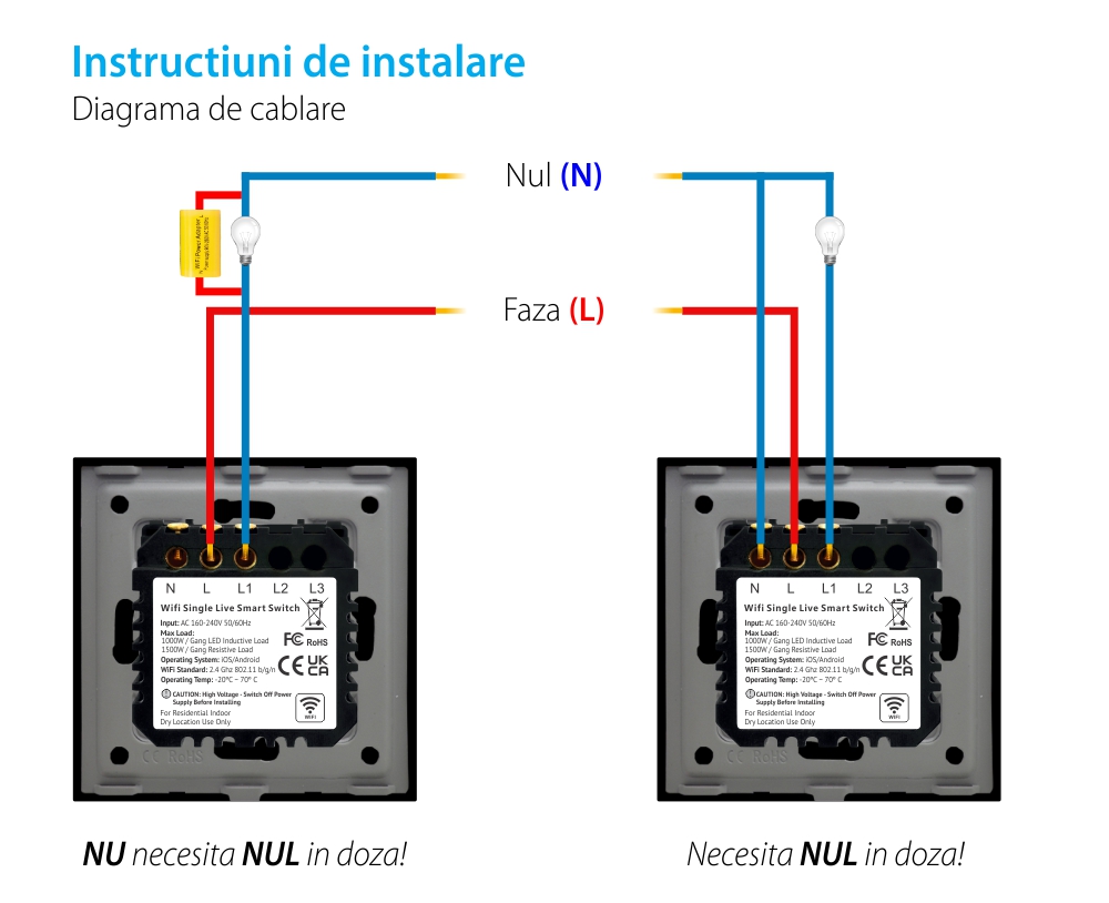 Intrerupator Simplu Wi-Fi cu Touch din Sticla si Rama de Aluminiu LUXION