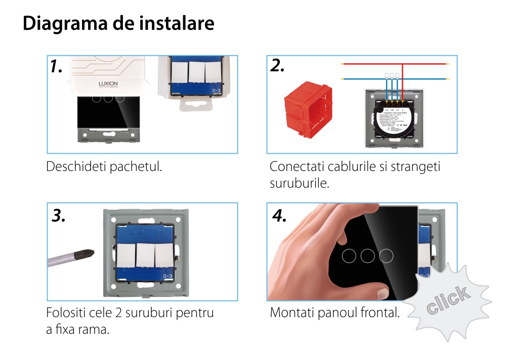 Intrerupator Triplu cu Touch din Sticla LUXION