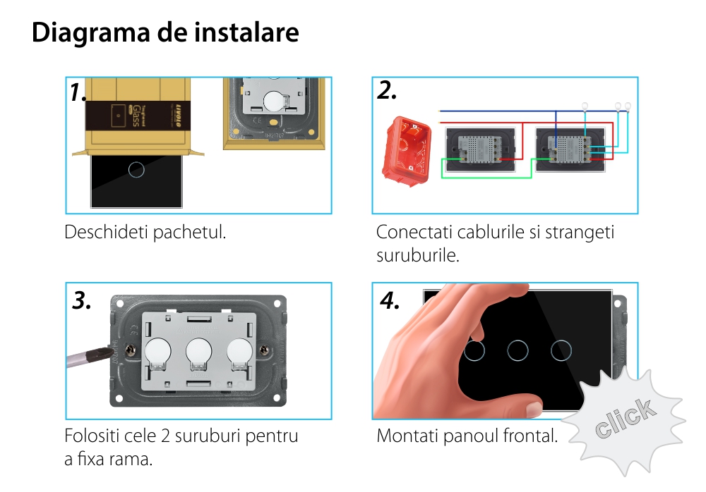 Modul Intrerupator Triplu Cap Scara / Cruce Wi-Fi cu Touch LIVOLO, standard italian – Serie Noua