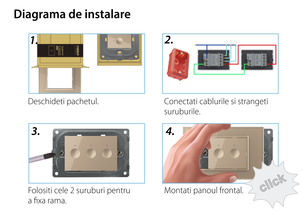 Modul Intrerupator Triplu Cap Scara / Cruce Wi-Fi cu Touch LIVOLO, standard italian – Serie Noua, Alb