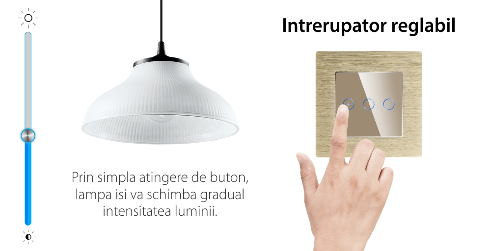 Intrerupator Simplu cu Variator cu Touch din Sticla si Rama de Aluminiu LUXION