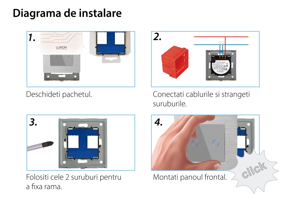 Intrerupator Dublu cu Touch din Sticla si Rama de Aluminiu LUXION, 500W